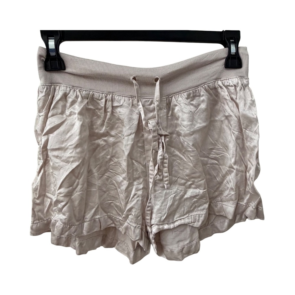 PJ Harlow Mikel Lounge Shorts S Champagne Satin Ribbed Waist‎ Drawstring